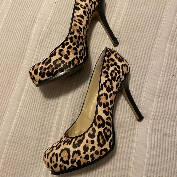 Leopard Print Calf Hair Platform Heels - Picture 1 of 2